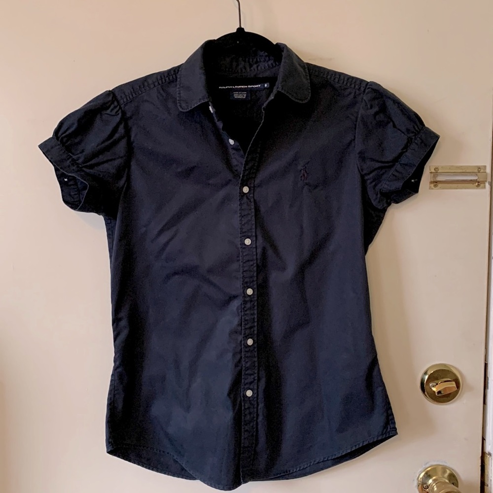 Ralph Lauren Sport cap-sleeve navy button down size 8